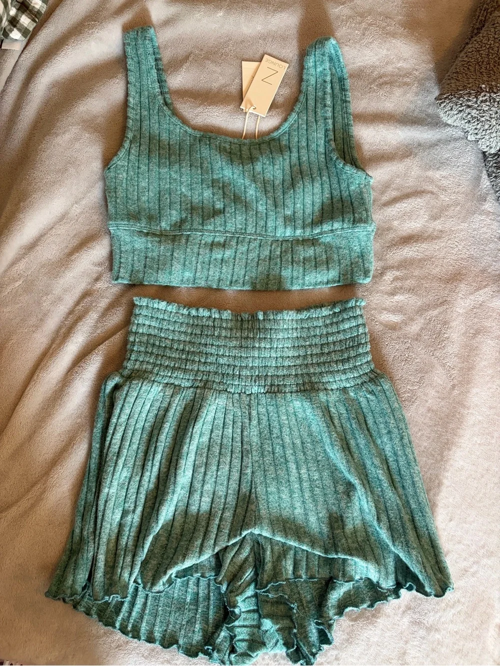 Z Supply Teal Ribbed Knit Tank & Smocked Shorts Set